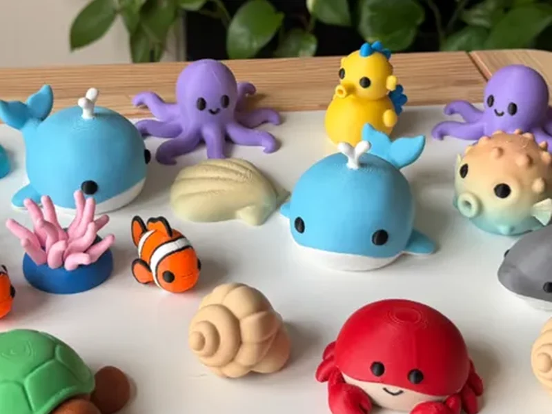 Peças coloridas produzidas em impressão 3D