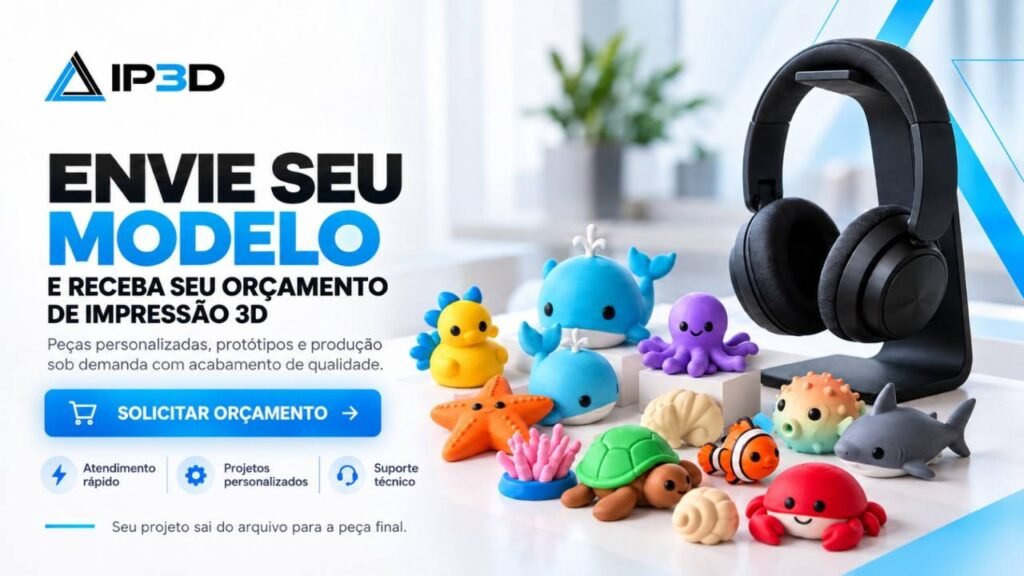 Envie seu modelo e receba orçamento de impressão 3D com peças coloridas e suporte